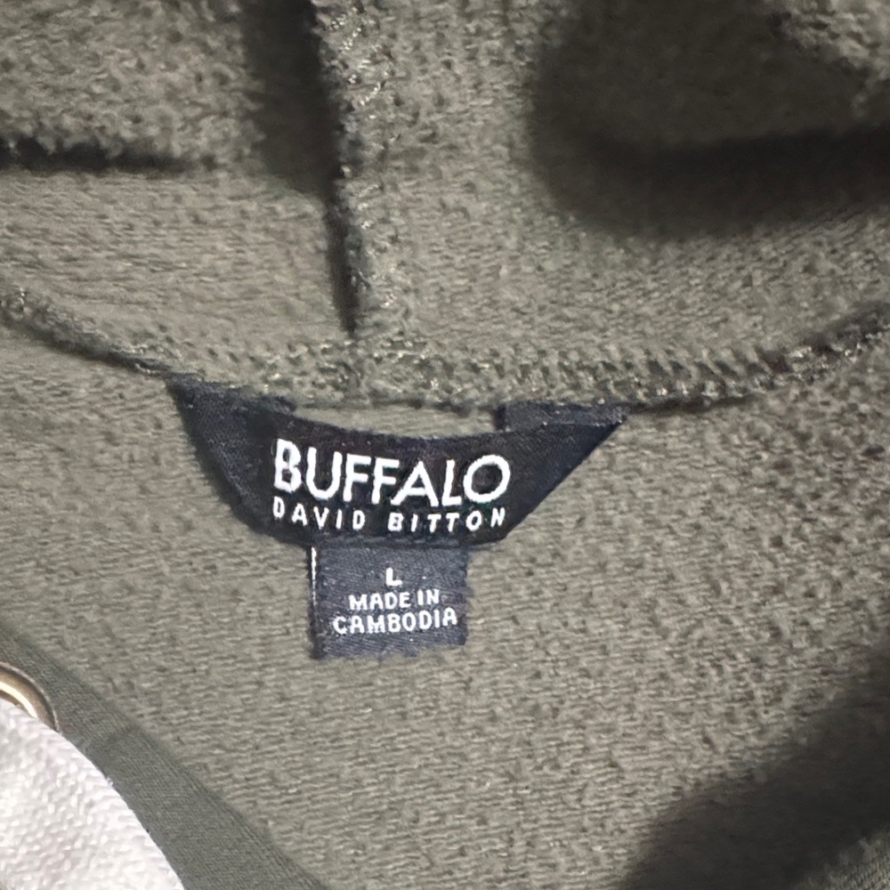Buffalo David Bitton Brand Olive Green Hoodie with White Drawstrings Size Large - Picture 6 of 8